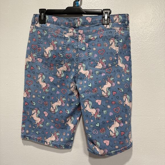Place Girls Unicorn Graffiti Print Denim Jean Bermuda Shorts Size 16 Plus Casual - Picture 2 of 11